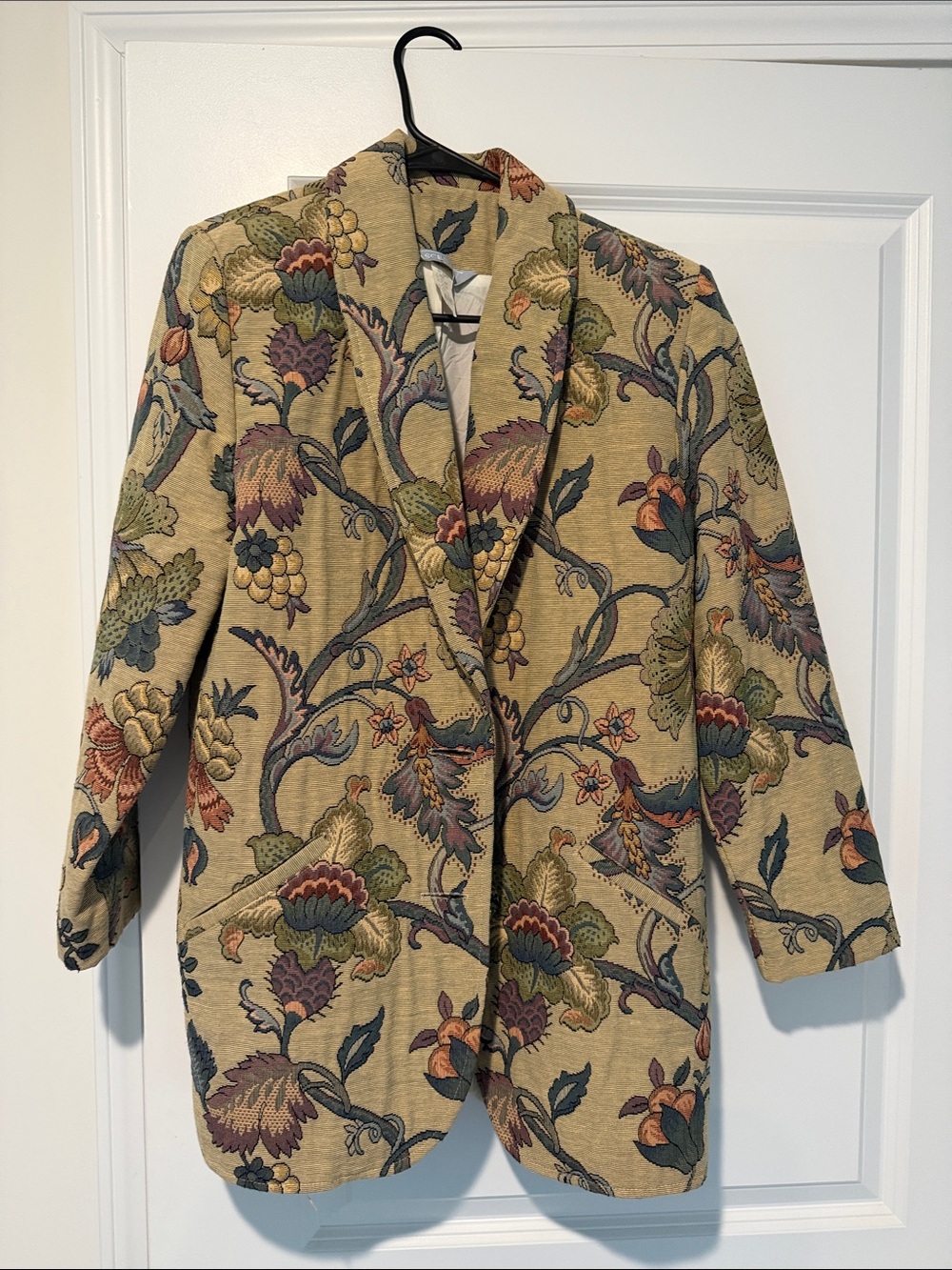 Women’s Floral Pattern Beige Blazer Jacket